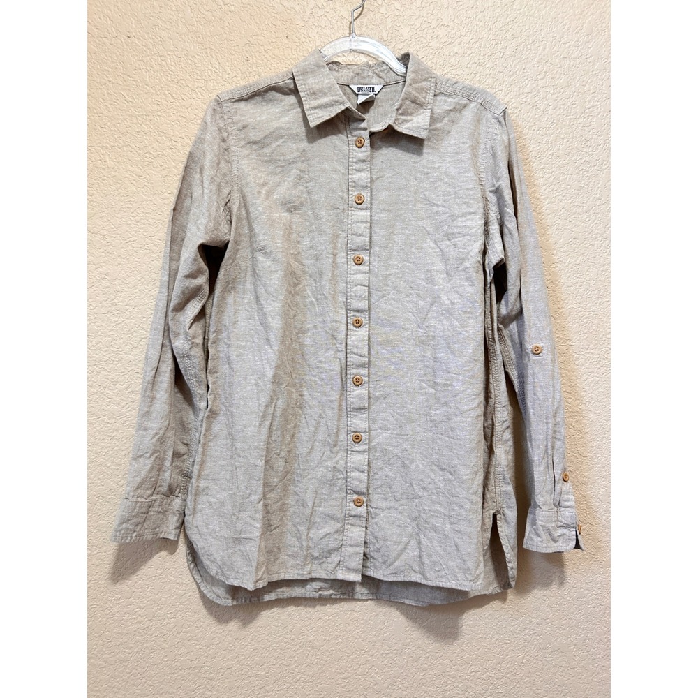 Duluth Trading Co M Hemp Cotton Button Down Shirt Tan Gorpcore Sustainable Top